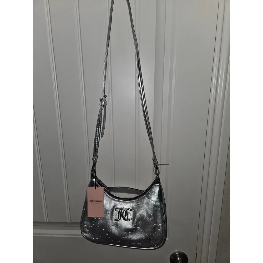 Juicy Couture Good Times Silver Shoulder Bag Embossed JC Logo NWT $118